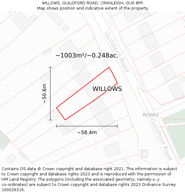 WILLOWS, GUILDFORD ROAD, CRANLEIGH, GU6 8PP: Plot and title map