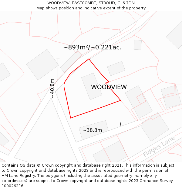 WOODVIEW, EASTCOMBE, STROUD, GL6 7DN: Plot and title map