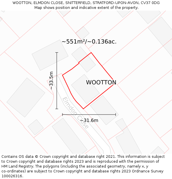 WOOTTON, ELMDON CLOSE, SNITTERFIELD, STRATFORD-UPON-AVON, CV37 0DG: Plot and title map