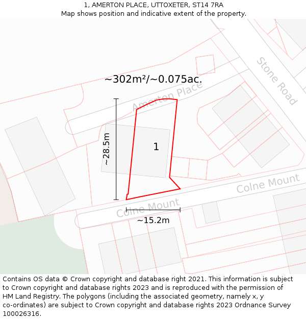 1, AMERTON PLACE, UTTOXETER, ST14 7RA: Plot and title map