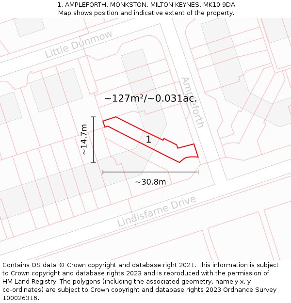 1, AMPLEFORTH, MONKSTON, MILTON KEYNES, MK10 9DA: Plot and title map