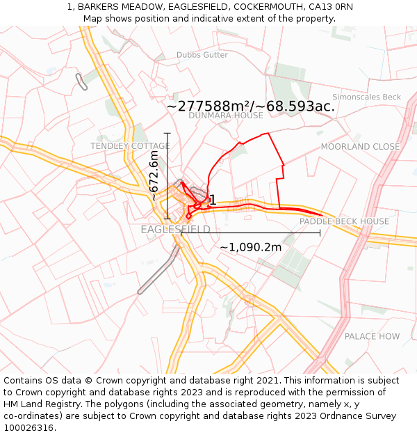 1, BARKERS MEADOW, EAGLESFIELD, COCKERMOUTH, CA13 0RN: Plot and title map