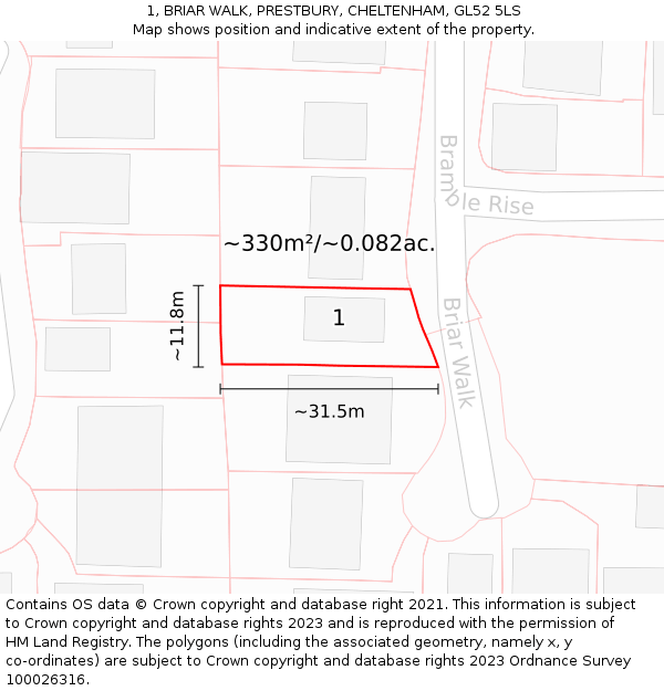 1, BRIAR WALK, PRESTBURY, CHELTENHAM, GL52 5LS: Plot and title map