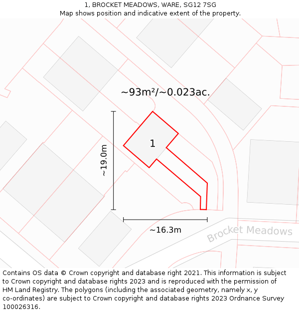 1, BROCKET MEADOWS, WARE, SG12 7SG: Plot and title map