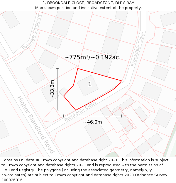 1, BROOKDALE CLOSE, BROADSTONE, BH18 9AA: Plot and title map