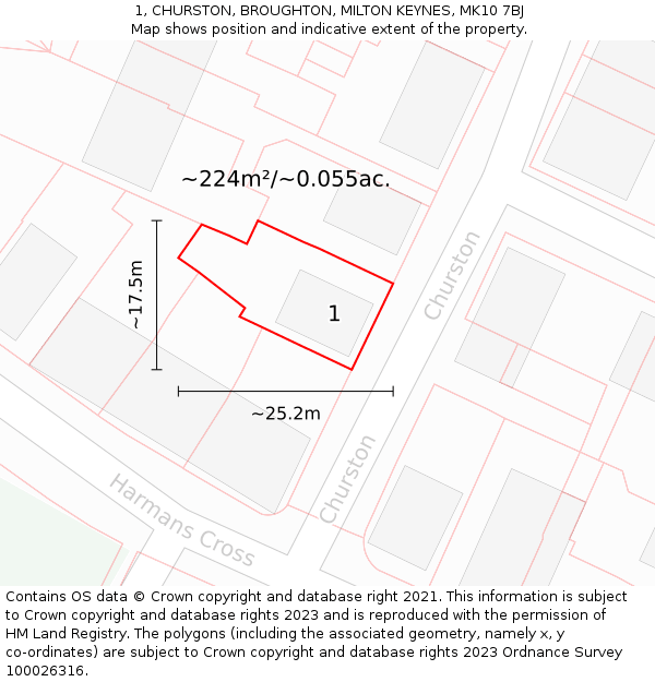 1, CHURSTON, BROUGHTON, MILTON KEYNES, MK10 7BJ: Plot and title map