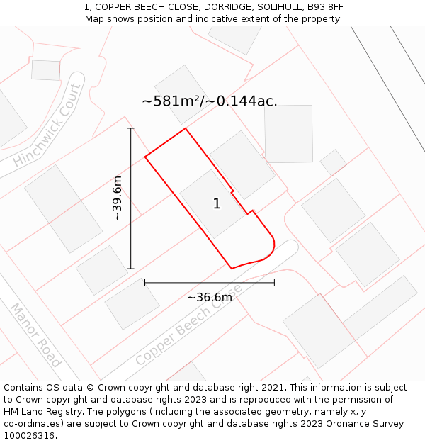 1, COPPER BEECH CLOSE, DORRIDGE, SOLIHULL, B93 8FF: Plot and title map
