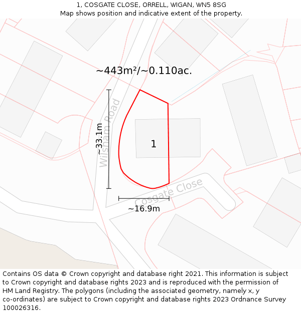 1, COSGATE CLOSE, ORRELL, WIGAN, WN5 8SG: Plot and title map