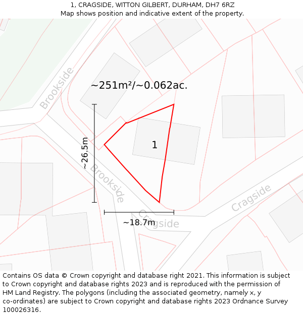 1, CRAGSIDE, WITTON GILBERT, DURHAM, DH7 6RZ: Plot and title map