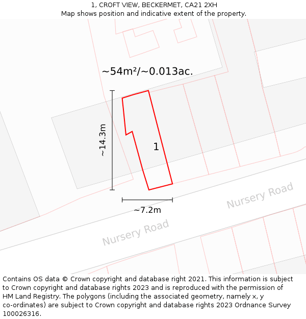 1, CROFT VIEW, BECKERMET, CA21 2XH: Plot and title map