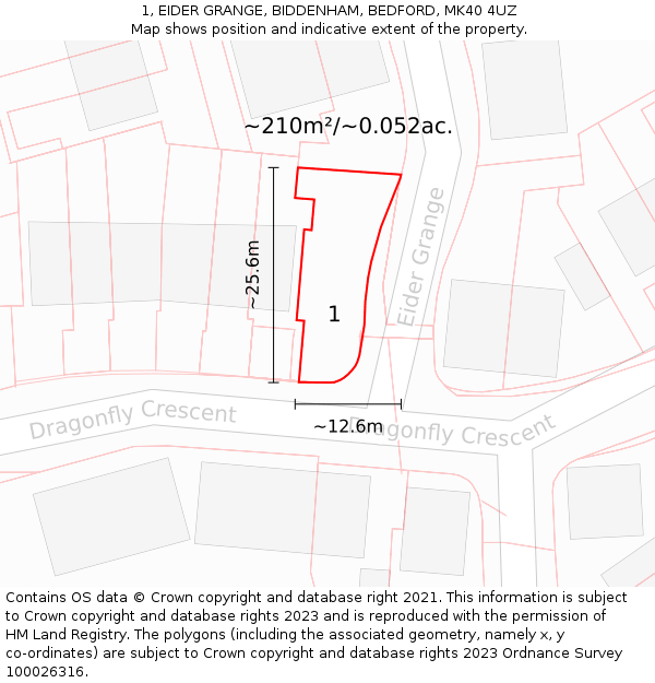1, EIDER GRANGE, BIDDENHAM, BEDFORD, MK40 4UZ: Plot and title map