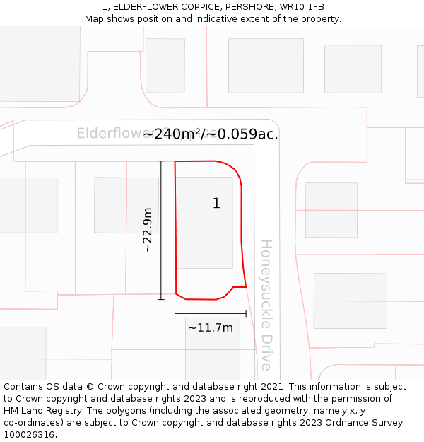1, ELDERFLOWER COPPICE, PERSHORE, WR10 1FB: Plot and title map