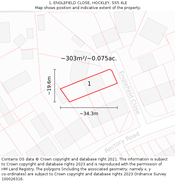 1, ENGLEFIELD CLOSE, HOCKLEY, SS5 4LE: Plot and title map