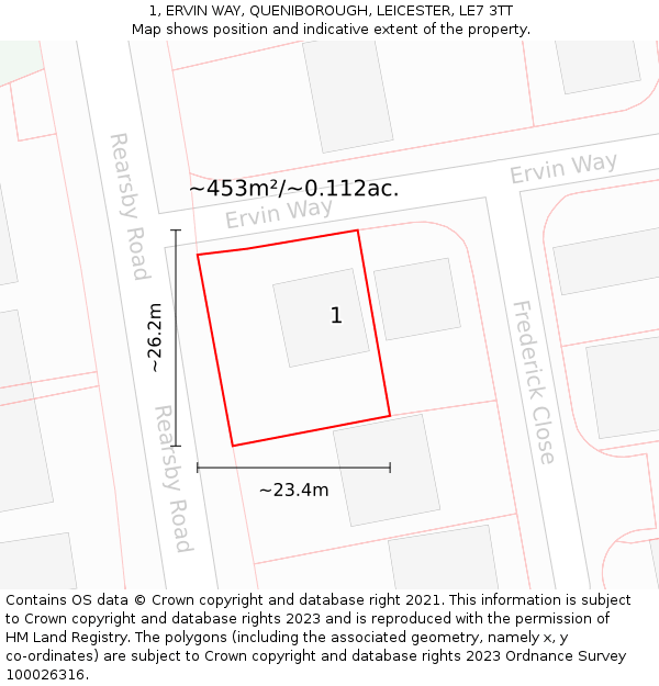 1, ERVIN WAY, QUENIBOROUGH, LEICESTER, LE7 3TT: Plot and title map