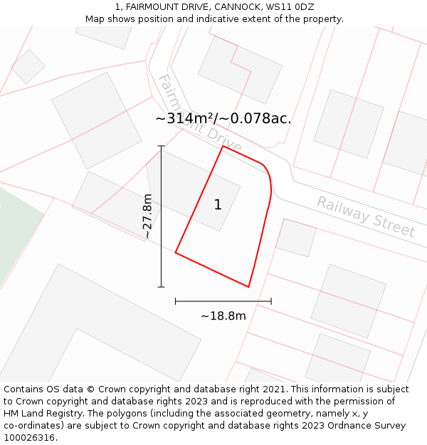 1, FAIRMOUNT DRIVE, CANNOCK, WS11 0DZ: Plot and title map