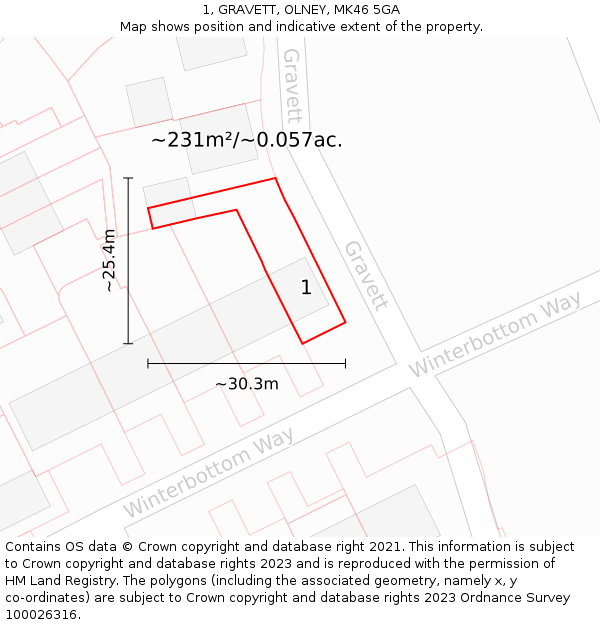 1, GRAVETT, OLNEY, MK46 5GA: Plot and title map