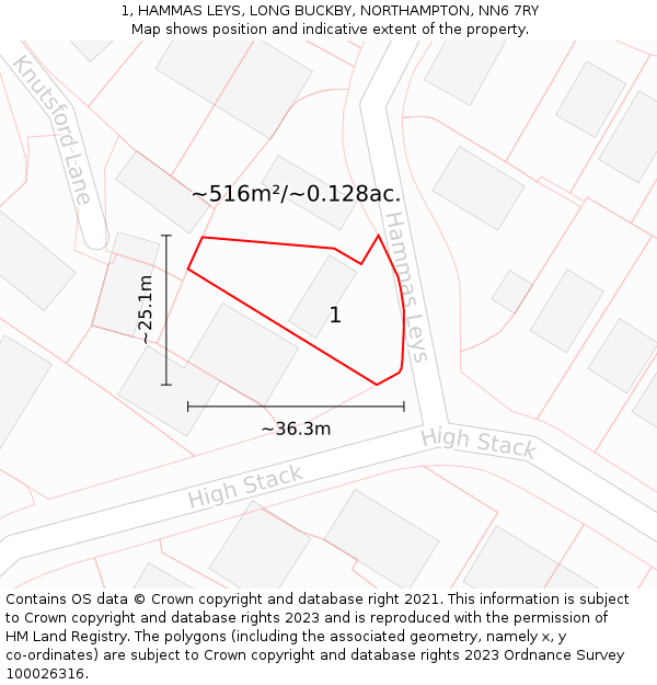 1, HAMMAS LEYS, LONG BUCKBY, NORTHAMPTON, NN6 7RY: Plot and title map
