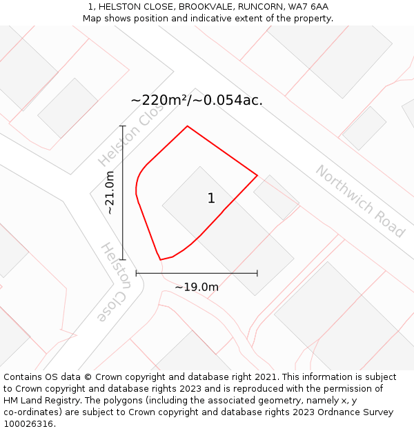 1, HELSTON CLOSE, BROOKVALE, RUNCORN, WA7 6AA: Plot and title map
