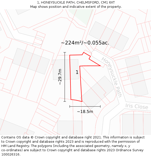 1, HONEYSUCKLE PATH, CHELMSFORD, CM1 6XT: Plot and title map