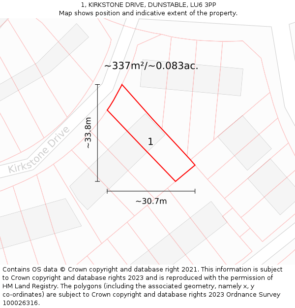 1, KIRKSTONE DRIVE, DUNSTABLE, LU6 3PP: Plot and title map