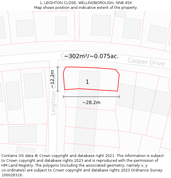 1, LEIGHTON CLOSE, WELLINGBOROUGH, NN8 4SX: Plot and title map