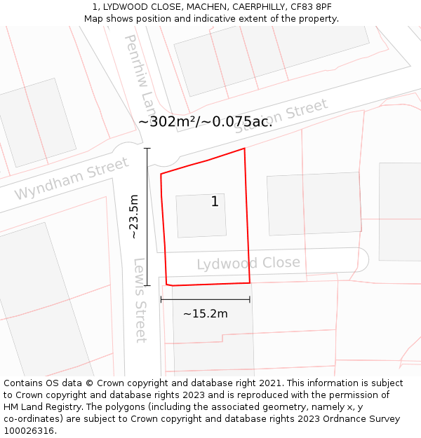 1, LYDWOOD CLOSE, MACHEN, CAERPHILLY, CF83 8PF: Plot and title map