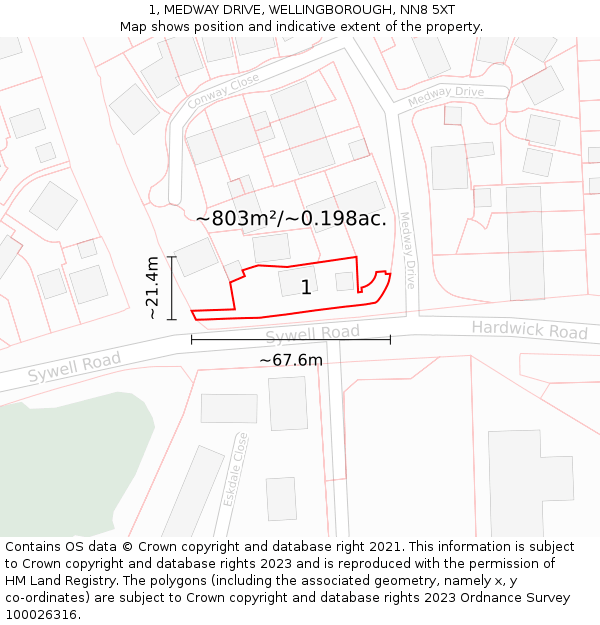 1, MEDWAY DRIVE, WELLINGBOROUGH, NN8 5XT: Plot and title map