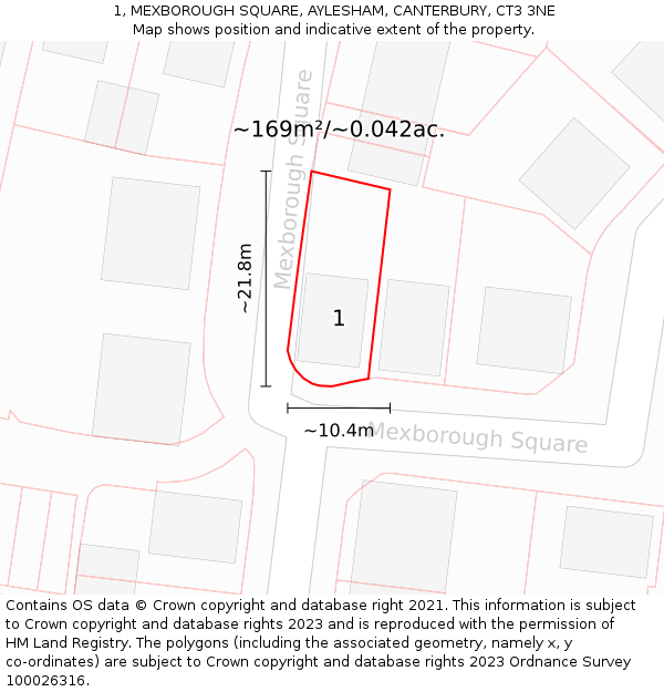 1, MEXBOROUGH SQUARE, AYLESHAM, CANTERBURY, CT3 3NE: Plot and title map