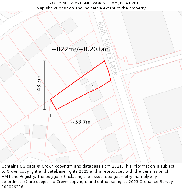 1, MOLLY MILLARS LANE, WOKINGHAM, RG41 2RT: Plot and title map