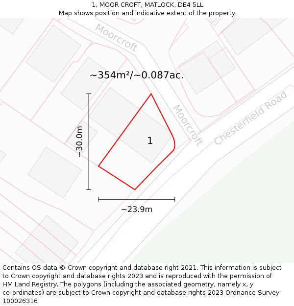1, MOOR CROFT, MATLOCK, DE4 5LL: Plot and title map