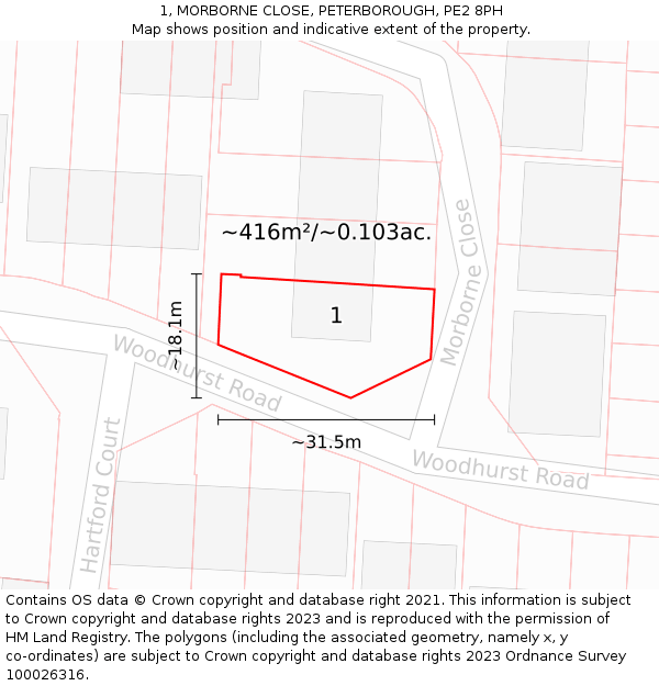 1, MORBORNE CLOSE, PETERBOROUGH, PE2 8PH: Plot and title map