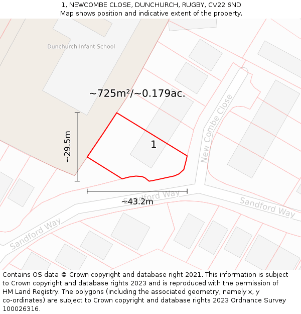 1, NEWCOMBE CLOSE, DUNCHURCH, RUGBY, CV22 6ND: Plot and title map