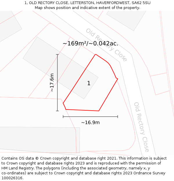 1, OLD RECTORY CLOSE, LETTERSTON, HAVERFORDWEST, SA62 5SU: Plot and title map