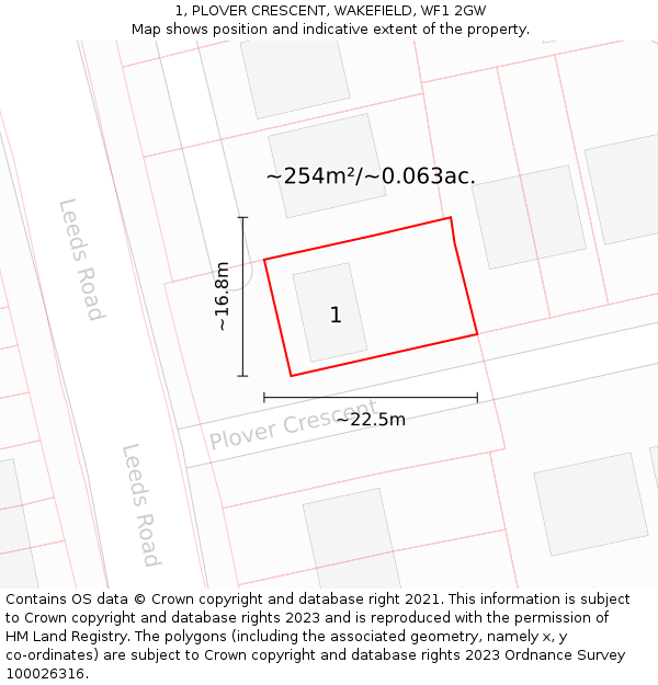 1, PLOVER CRESCENT, WAKEFIELD, WF1 2GW: Plot and title map