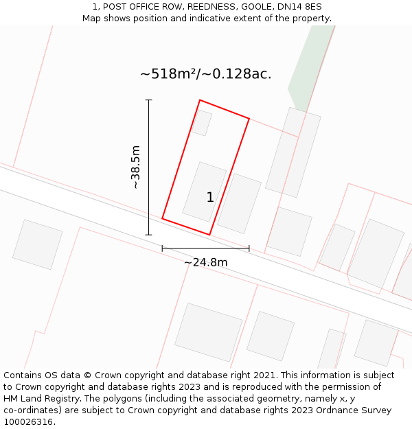 1, POST OFFICE ROW, REEDNESS, GOOLE, DN14 8ES: Plot and title map