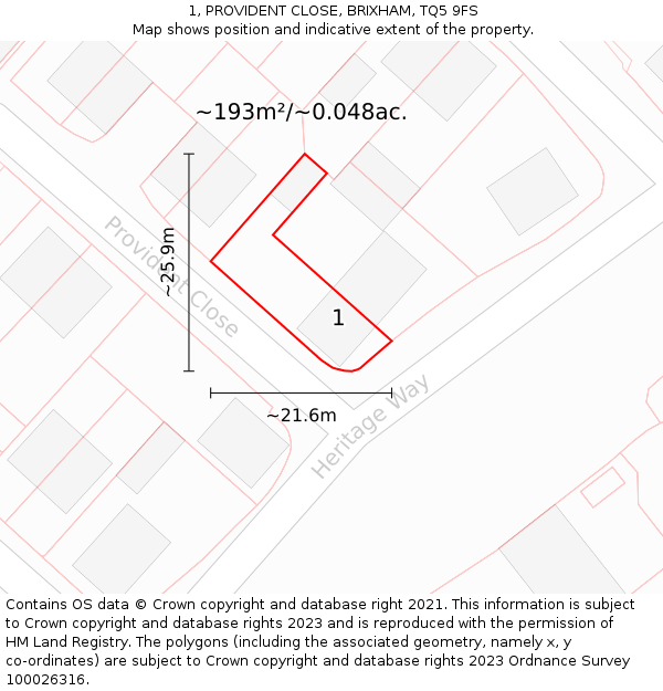 1, PROVIDENT CLOSE, BRIXHAM, TQ5 9FS: Plot and title map