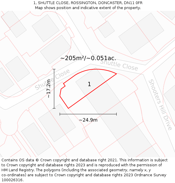 1, SHUTTLE CLOSE, ROSSINGTON, DONCASTER, DN11 0FR: Plot and title map