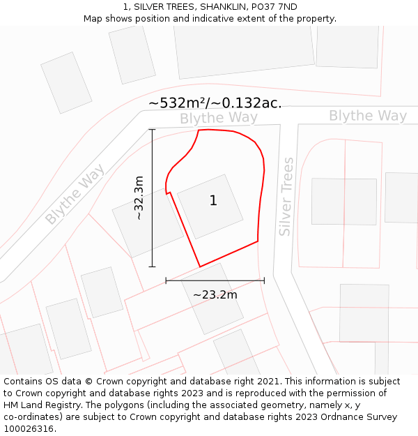 1, SILVER TREES, SHANKLIN, PO37 7ND: Plot and title map