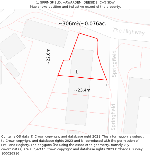 1, SPRINGFIELD, HAWARDEN, DEESIDE, CH5 3DW: Plot and title map