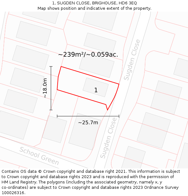1, SUGDEN CLOSE, BRIGHOUSE, HD6 3EQ: Plot and title map
