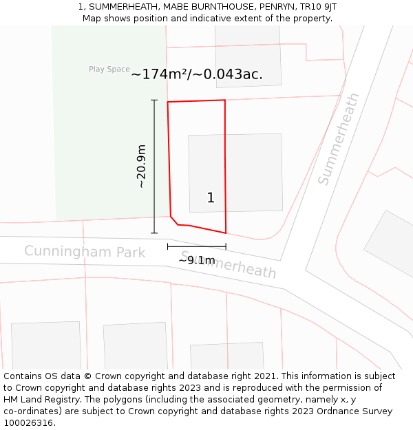 1, SUMMERHEATH, MABE BURNTHOUSE, PENRYN, TR10 9JT: Plot and title map