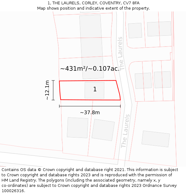 1, THE LAURELS, CORLEY, COVENTRY, CV7 8FA: Plot and title map