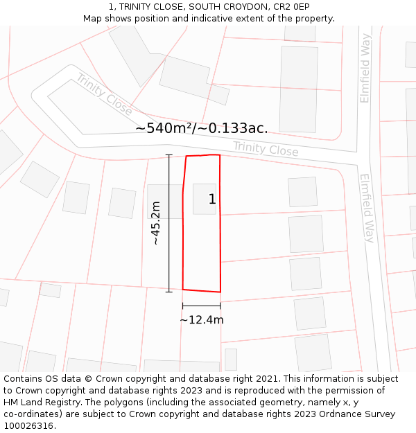 1, TRINITY CLOSE, SOUTH CROYDON, CR2 0EP: Plot and title map