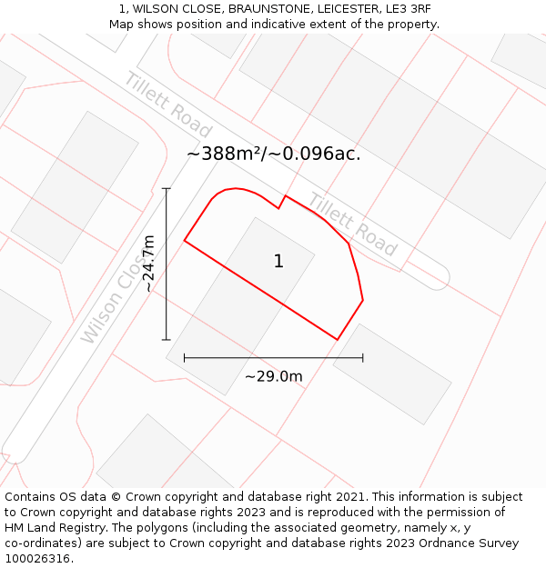 1, WILSON CLOSE, BRAUNSTONE, LEICESTER, LE3 3RF: Plot and title map