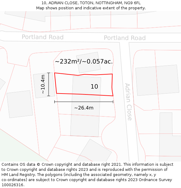 10, ADRIAN CLOSE, TOTON, NOTTINGHAM, NG9 6FL: Plot and title map
