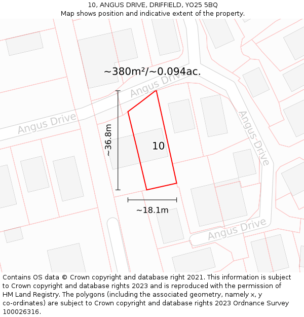 10, ANGUS DRIVE, DRIFFIELD, YO25 5BQ: Plot and title map