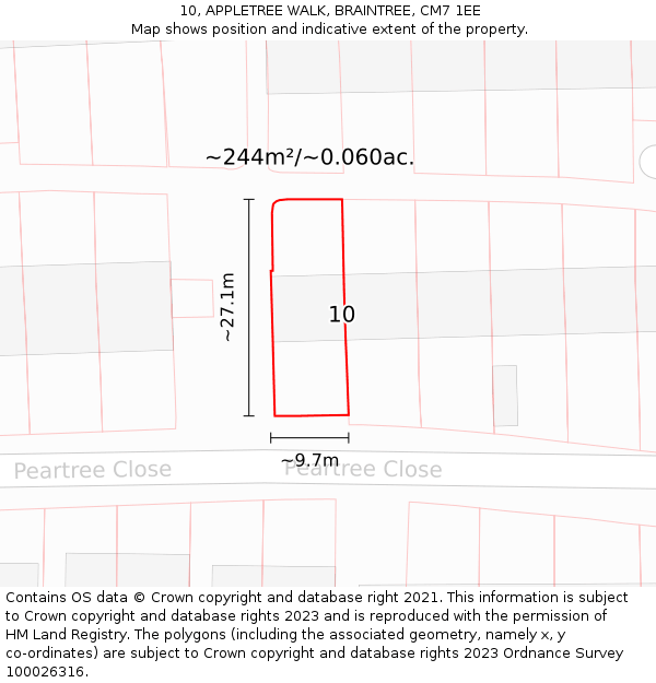 10, APPLETREE WALK, BRAINTREE, CM7 1EE: Plot and title map