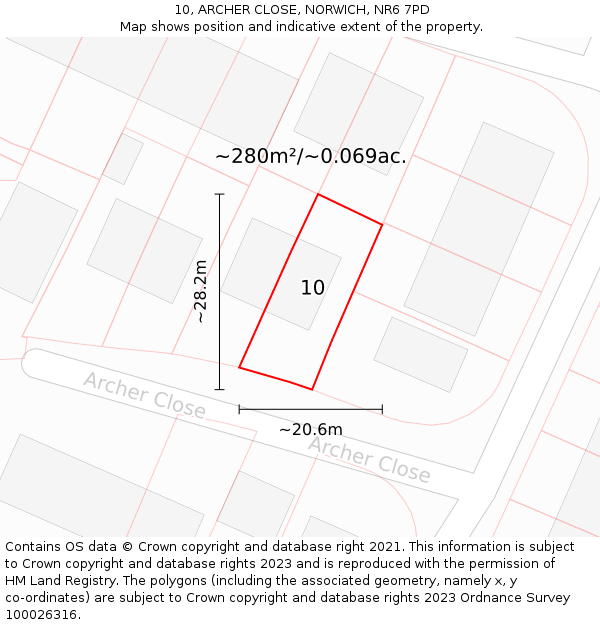 10, ARCHER CLOSE, NORWICH, NR6 7PD: Plot and title map