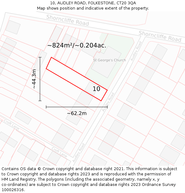 10, AUDLEY ROAD, FOLKESTONE, CT20 3QA: Plot and title map
