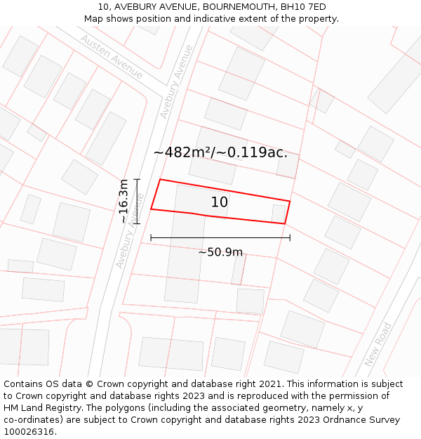 10, AVEBURY AVENUE, BOURNEMOUTH, BH10 7ED: Plot and title map